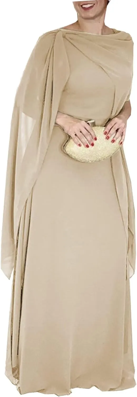 Chiffon Mother of The Bride Dresses for Wedding Plus Size Wedding Dress with Shawl Long Formal Evening Party Dress