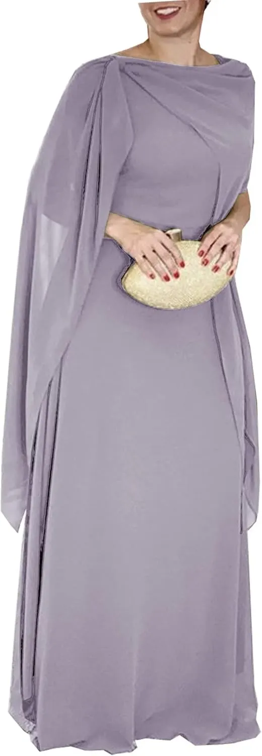 Chiffon Mother of The Bride Dresses for Wedding Plus Size Wedding Dress with Shawl Long Formal Evening Party Dress