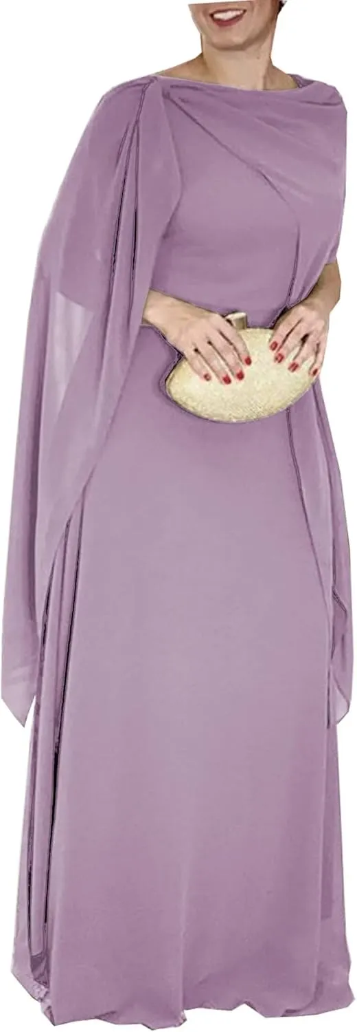 Chiffon Mother of The Bride Dresses for Wedding Plus Size Wedding Dress with Shawl Long Formal Evening Party Dress