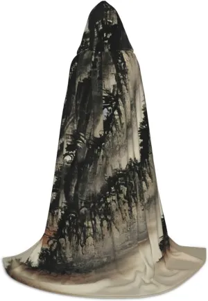 Chinese Painting Hooded Cloak Coat Winter Warm Long Cloak Cosplay Costumes Outerwear Carnivals Hoodies Capes