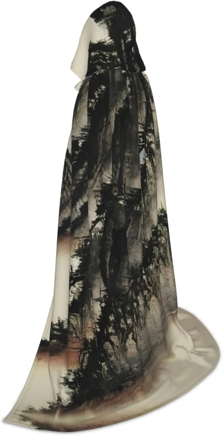 Chinese Painting Hooded Cloak Coat Winter Warm Long Cloak Cosplay Costumes Outerwear Carnivals Hoodies Capes