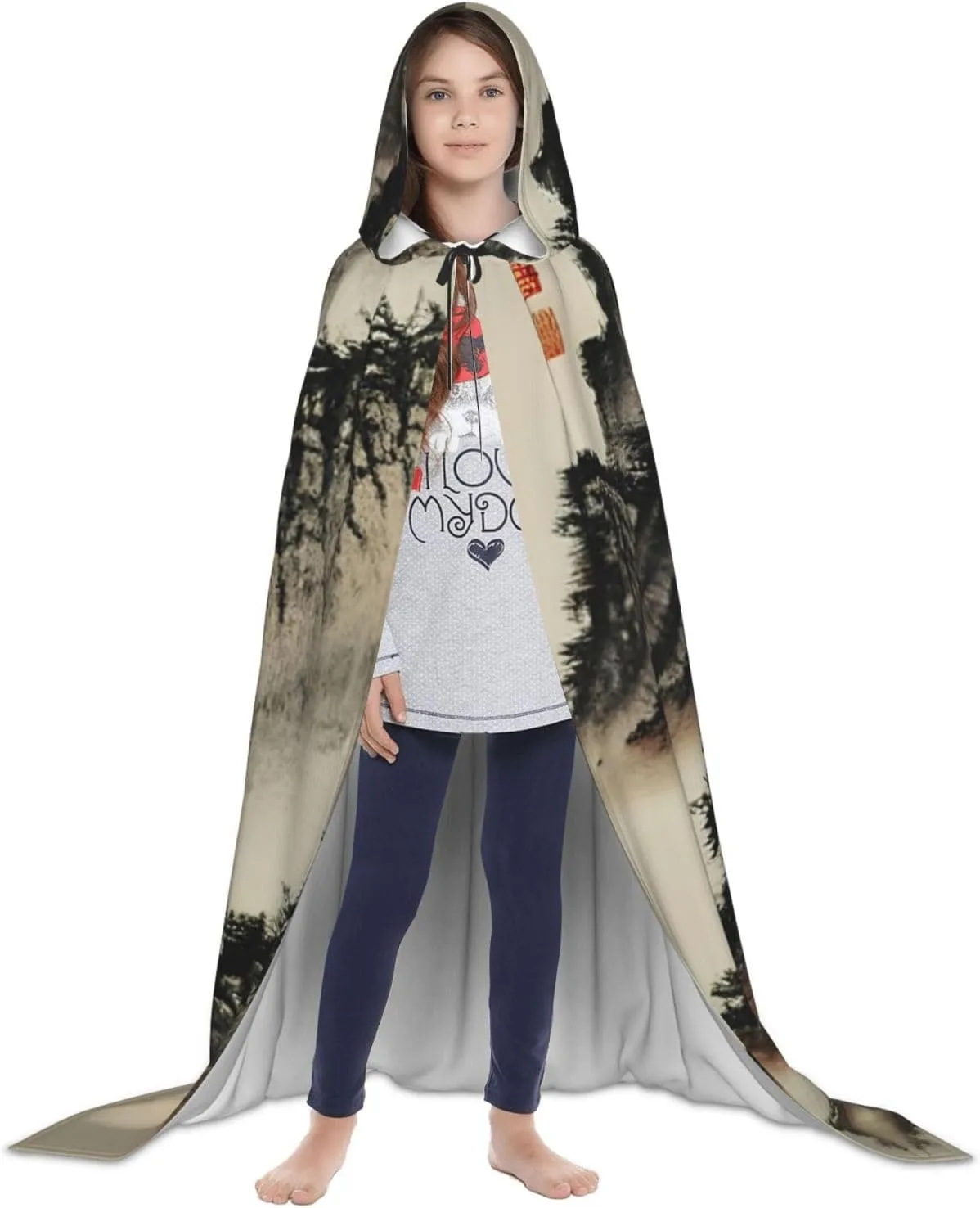 Chinese Painting Hooded Cloak Coat Winter Warm Long Cloak Cosplay Costumes Outerwear Carnivals Hoodies Capes
