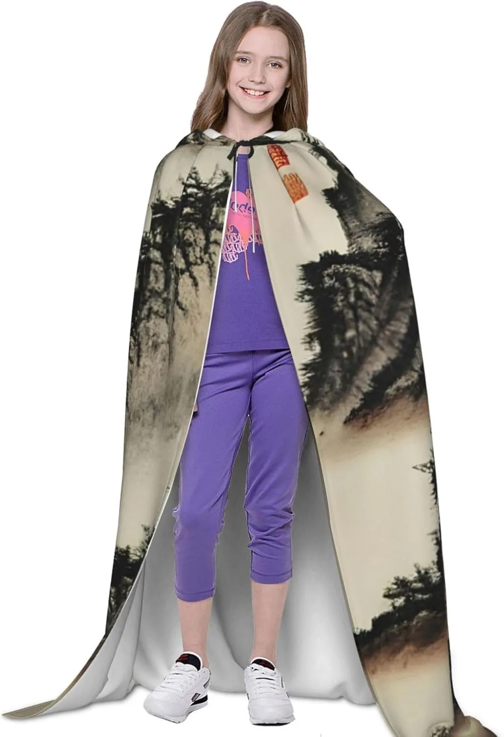 Chinese Painting Hooded Cloak Coat Winter Warm Long Cloak Cosplay Costumes Outerwear Carnivals Hoodies Capes