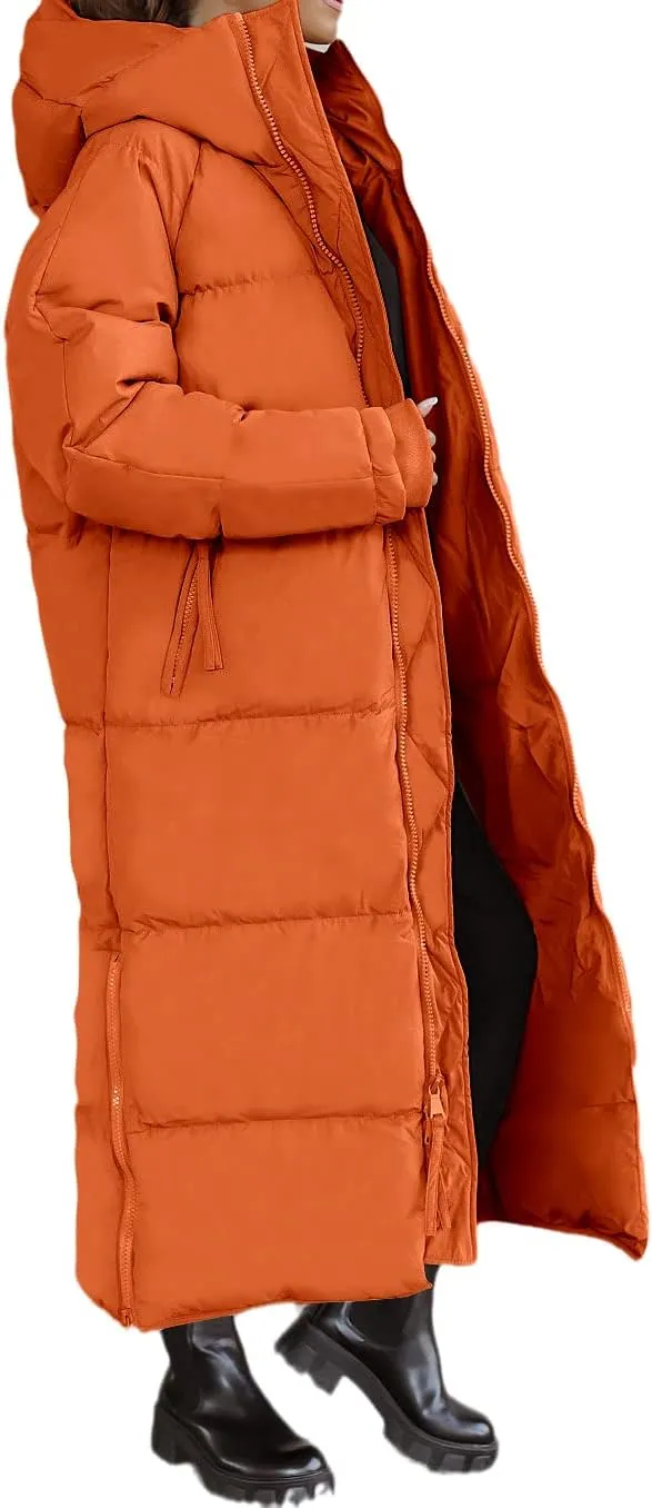 chouyatou Women's Warm Winter Hooded Long Quilted Puffer Down Coat Jacket Outerwear