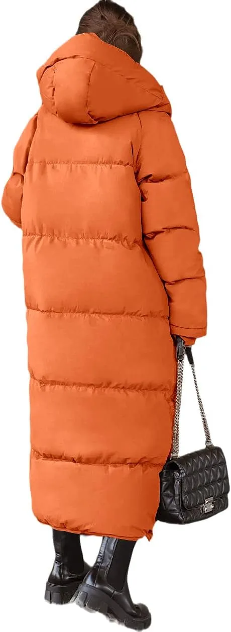chouyatou Women's Warm Winter Hooded Long Quilted Puffer Down Coat Jacket Outerwear