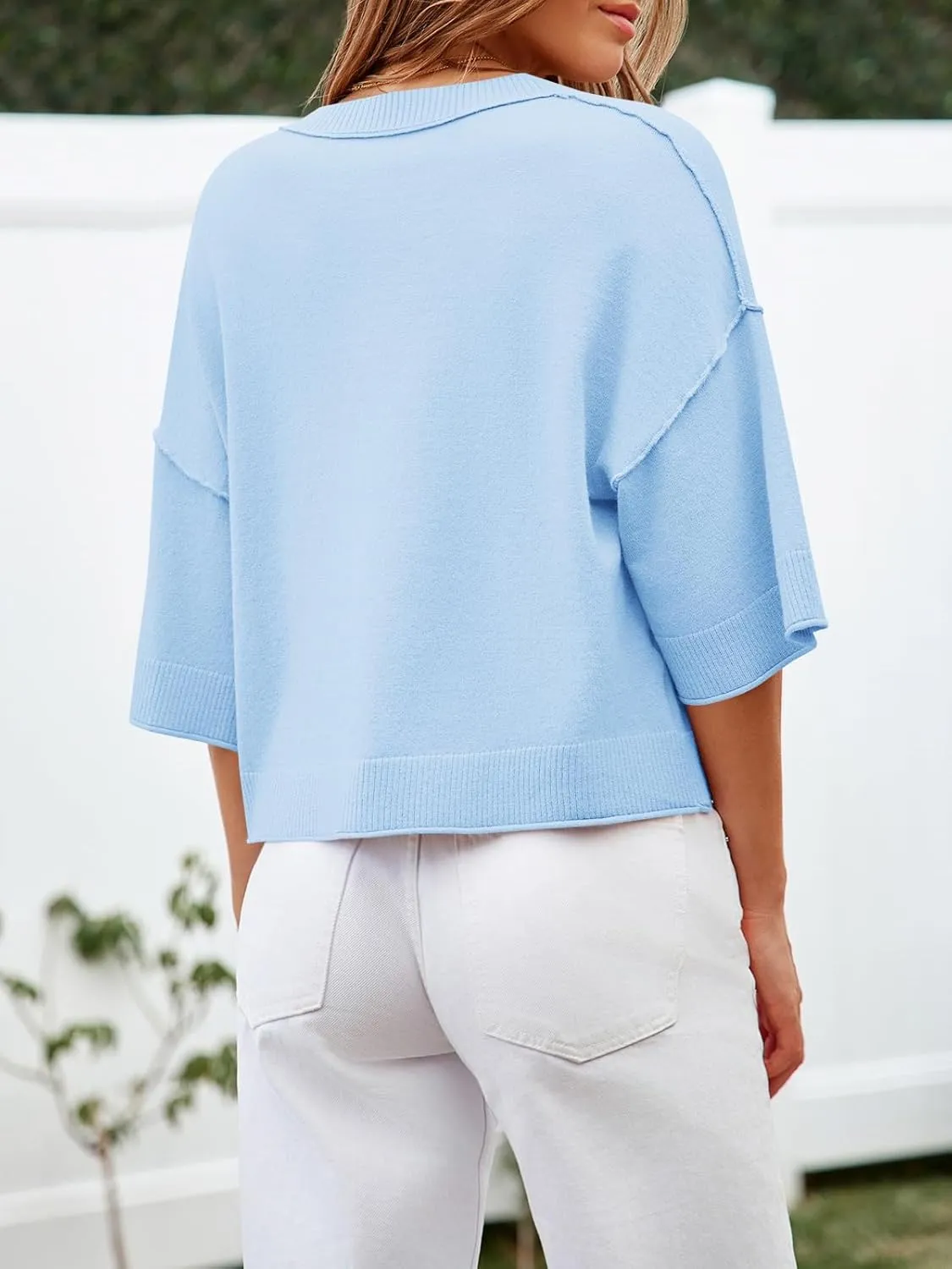 Cicy Bell Womens Half Sleeve Cardigan Sweaters Cropped Button Down Tops Oversized Lightweight Ribbed Knit Summer Outfits