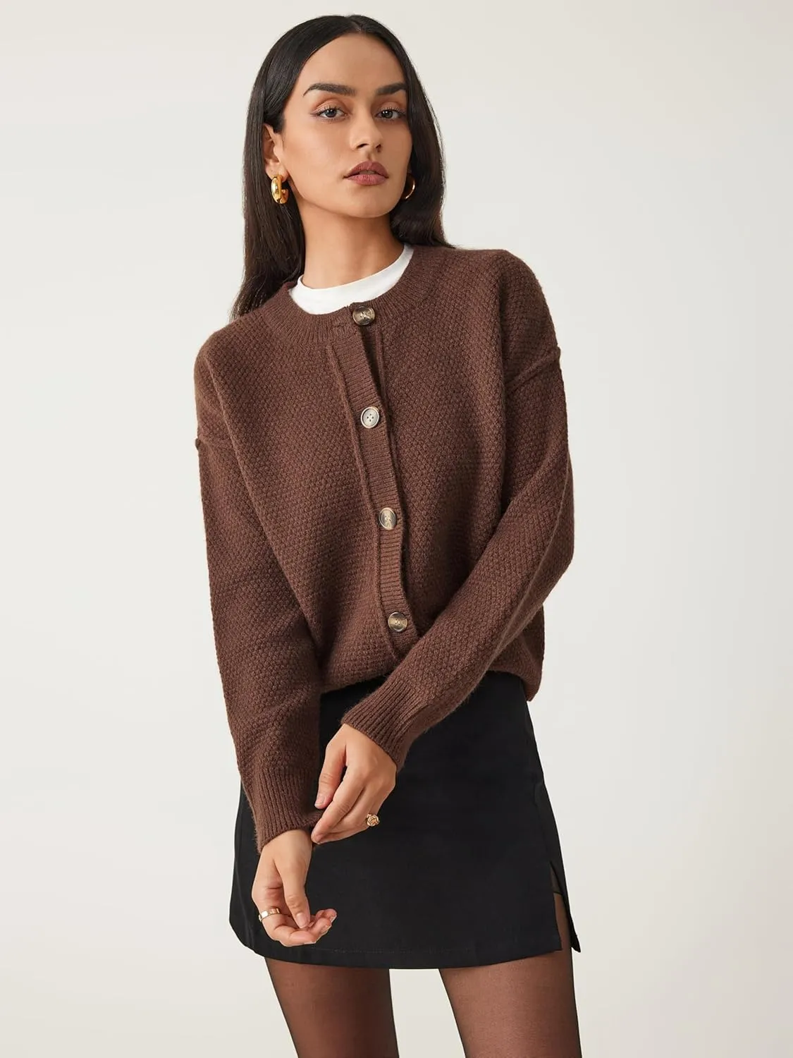 CIDER Women's Knit Cardigan Button Down Crew Neck Long Sleeve Open Front Thick Outerwear Winter Outfit
