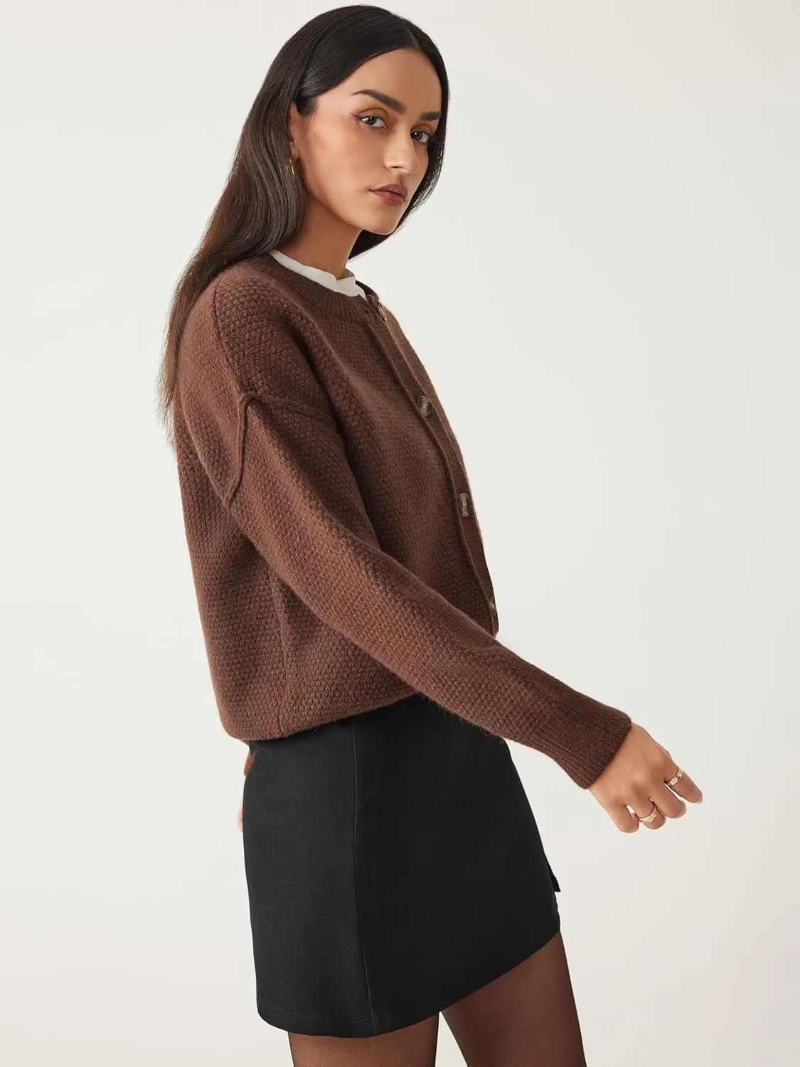 CIDER Women's Knit Cardigan Button Down Crew Neck Long Sleeve Open Front Thick Outerwear Winter Outfit
