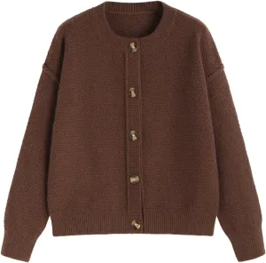 CIDER Women's Knit Cardigan Button Down Crew Neck Long Sleeve Open Front Thick Outerwear Winter Outfit