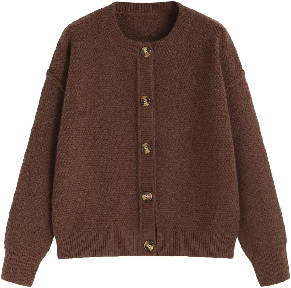 CIDER Women's Knit Cardigan Button Down Crew Neck Long Sleeve Open Front Thick Outerwear Winter Outfit