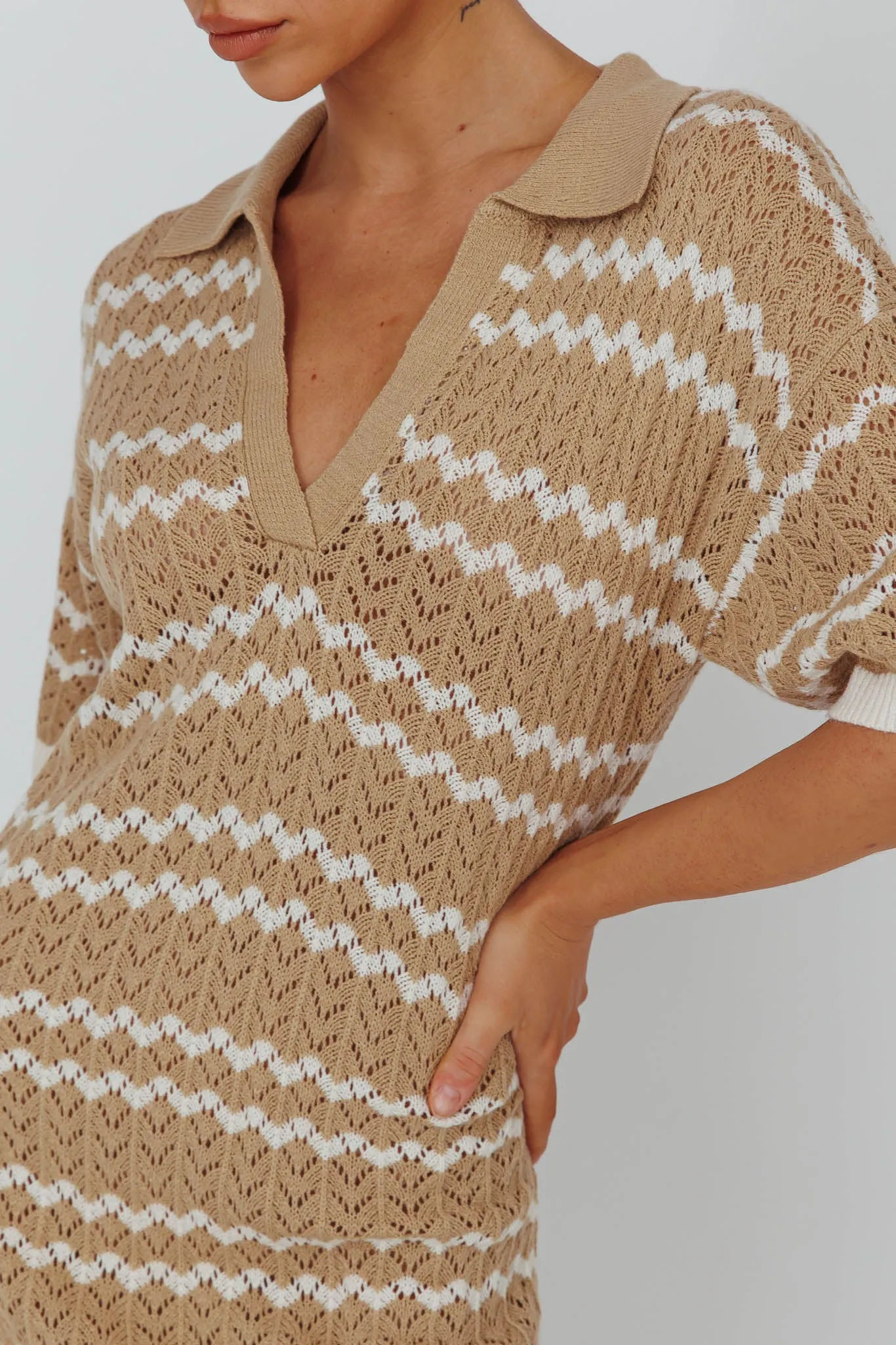 Clearwater Crochet Short Sleeve Maxi Dress Beige/White