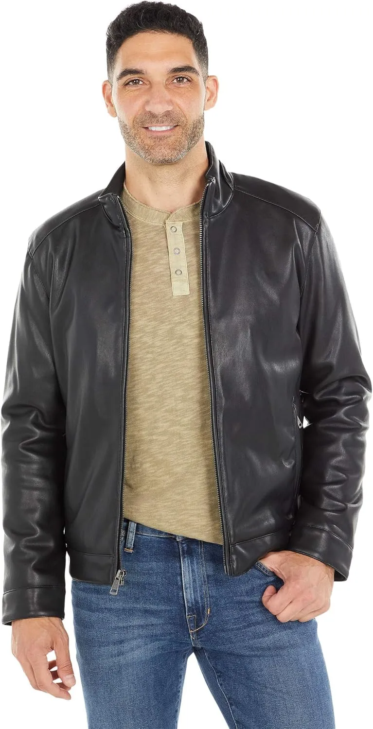 Cole Haan Signature Men's Zip Front Faux Leather Moto Jacket