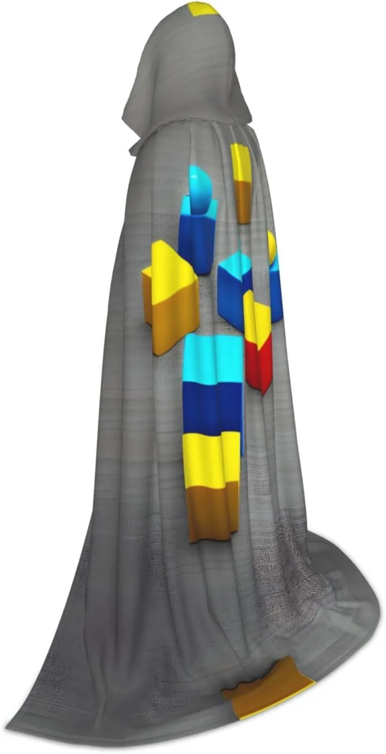 Colorful Blocks Hood Cloak,Hooded Cape Cloak,Halloween Witch Wizard Raven Vampire Cosplay
