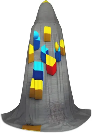 Colorful Blocks Hood Cloak,Hooded Cape Cloak,Halloween Witch Wizard Raven Vampire Cosplay