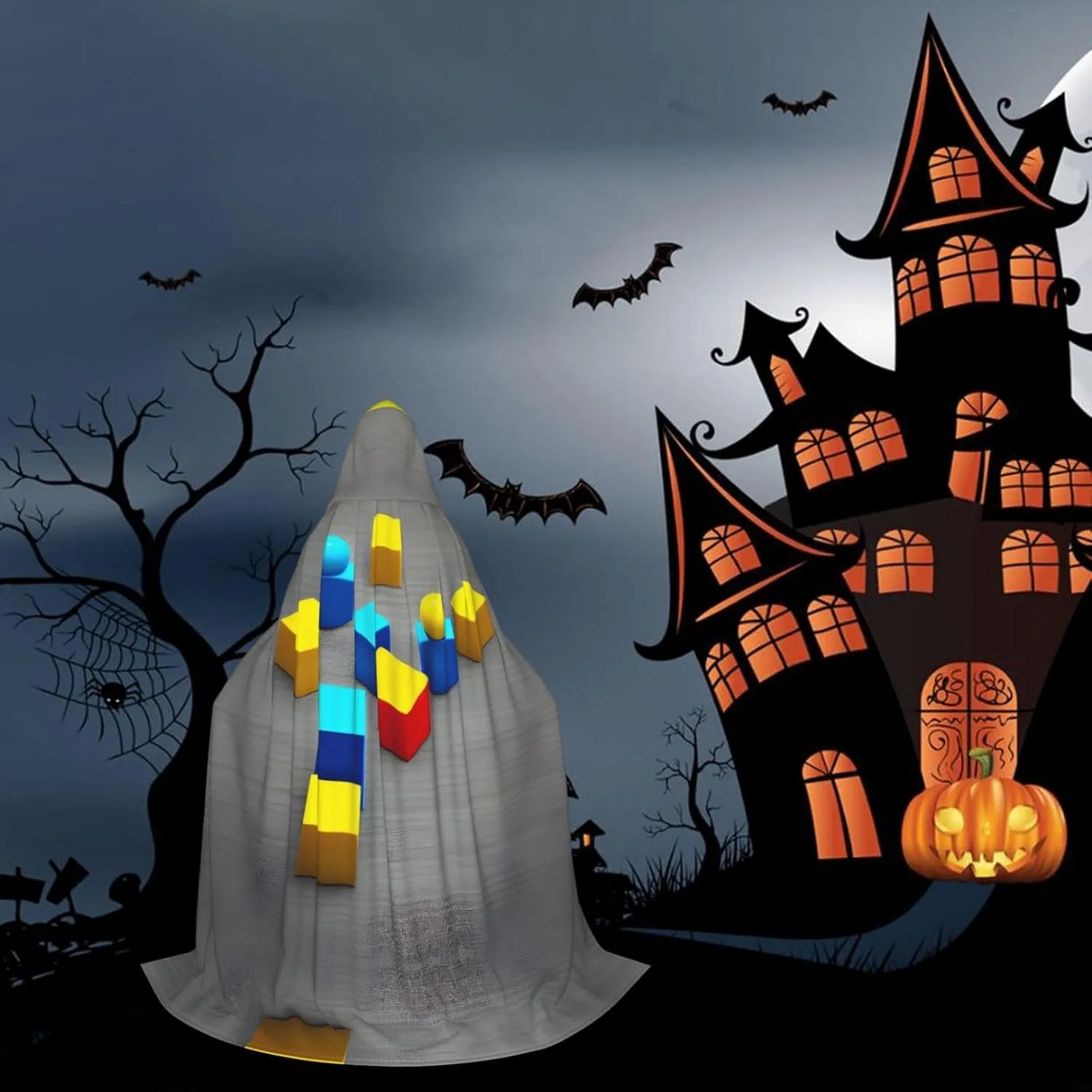 Colorful Blocks Hood Cloak,Hooded Cape Cloak,Halloween Witch Wizard Raven Vampire Cosplay