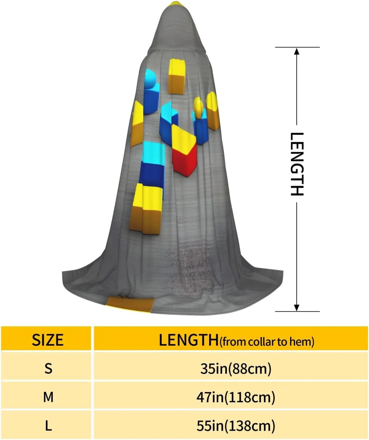 Colorful Blocks Hood Cloak,Hooded Cape Cloak,Halloween Witch Wizard Raven Vampire Cosplay