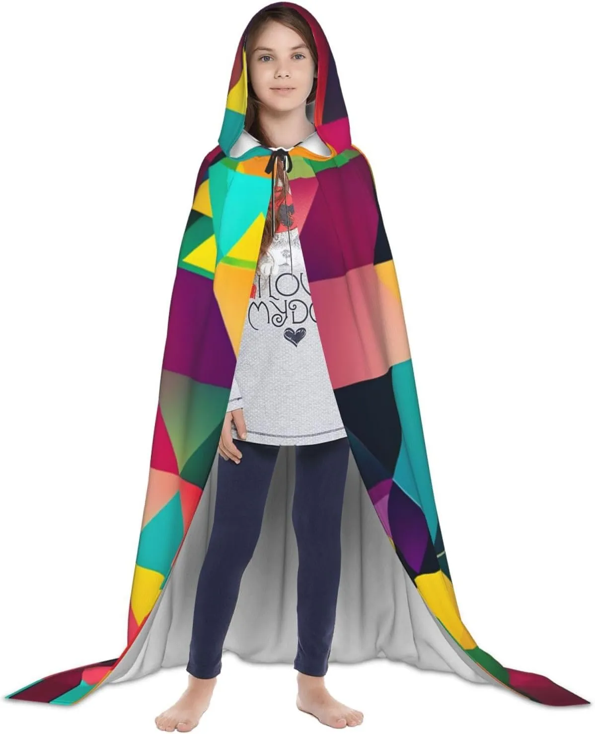 Colorful Triangle Pattern Hooded Cloak Coat Winter Warm Long Cloak Cosplay Costumes Outerwear Carnivals Hoodies Capes