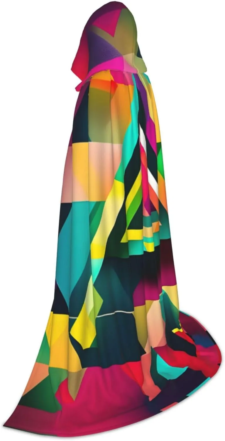 Colorful Triangle Pattern Hooded Cloak Coat Winter Warm Long Cloak Cosplay Costumes Outerwear Carnivals Hoodies Capes