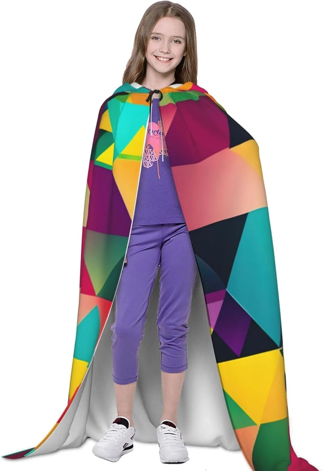 Colorful Triangle Pattern Hooded Cloak Coat Winter Warm Long Cloak Cosplay Costumes Outerwear Carnivals Hoodies Capes
