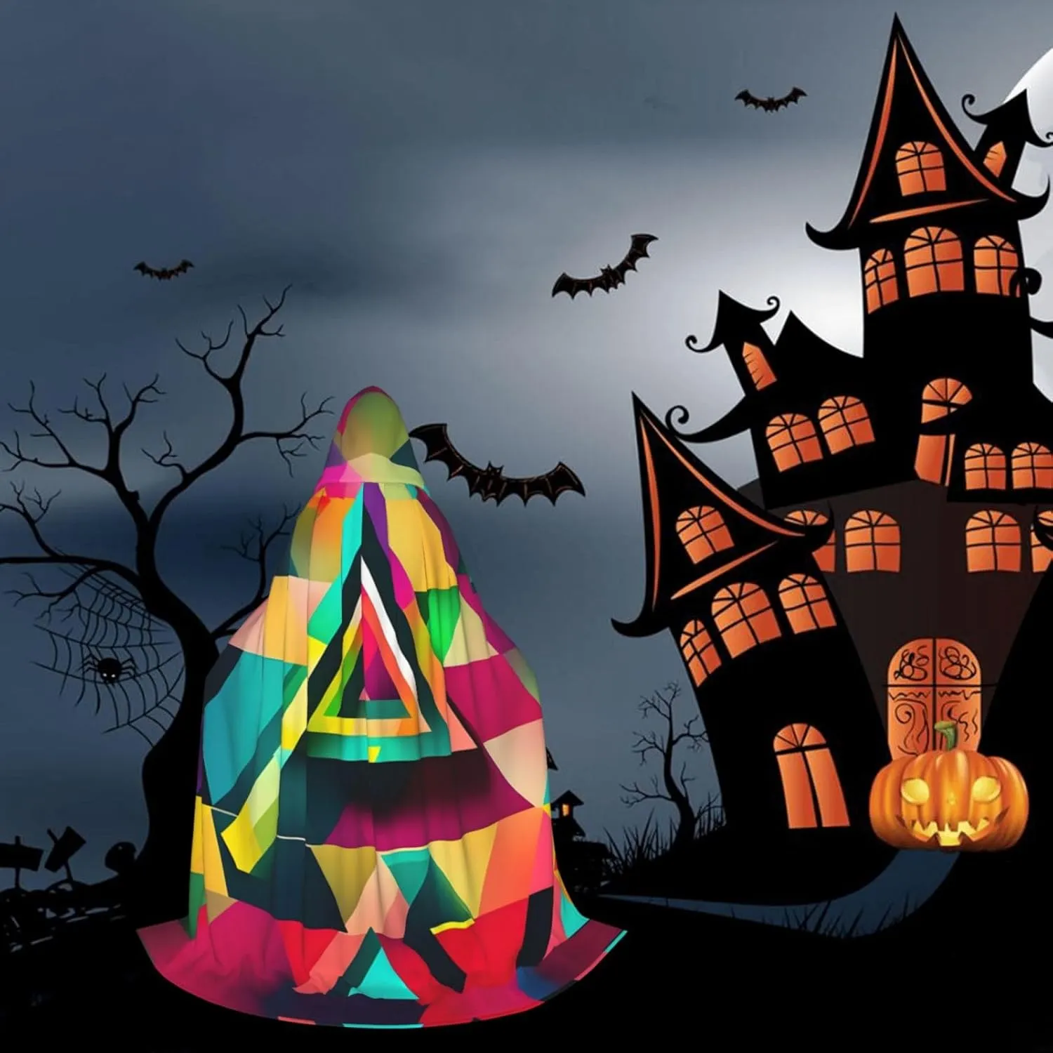 Colorful Triangle Pattern Hooded Cloak Coat Winter Warm Long Cloak Cosplay Costumes Outerwear Carnivals Hoodies Capes