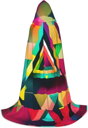 Colorful Triangle Pattern Hooded Cloak Coat Winter Warm Long Cloak Cosplay Costumes Outerwear Carnivals Hoodies Capes