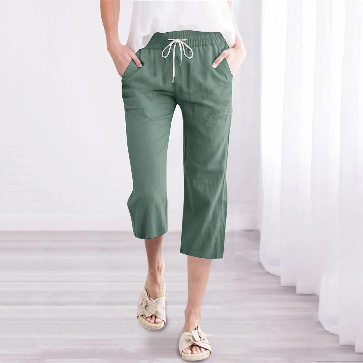 Comfortable Drawstring Pants for Women Elastic Waist Home Daily Wear Legging Office Work Regular Relax Casual Trouser