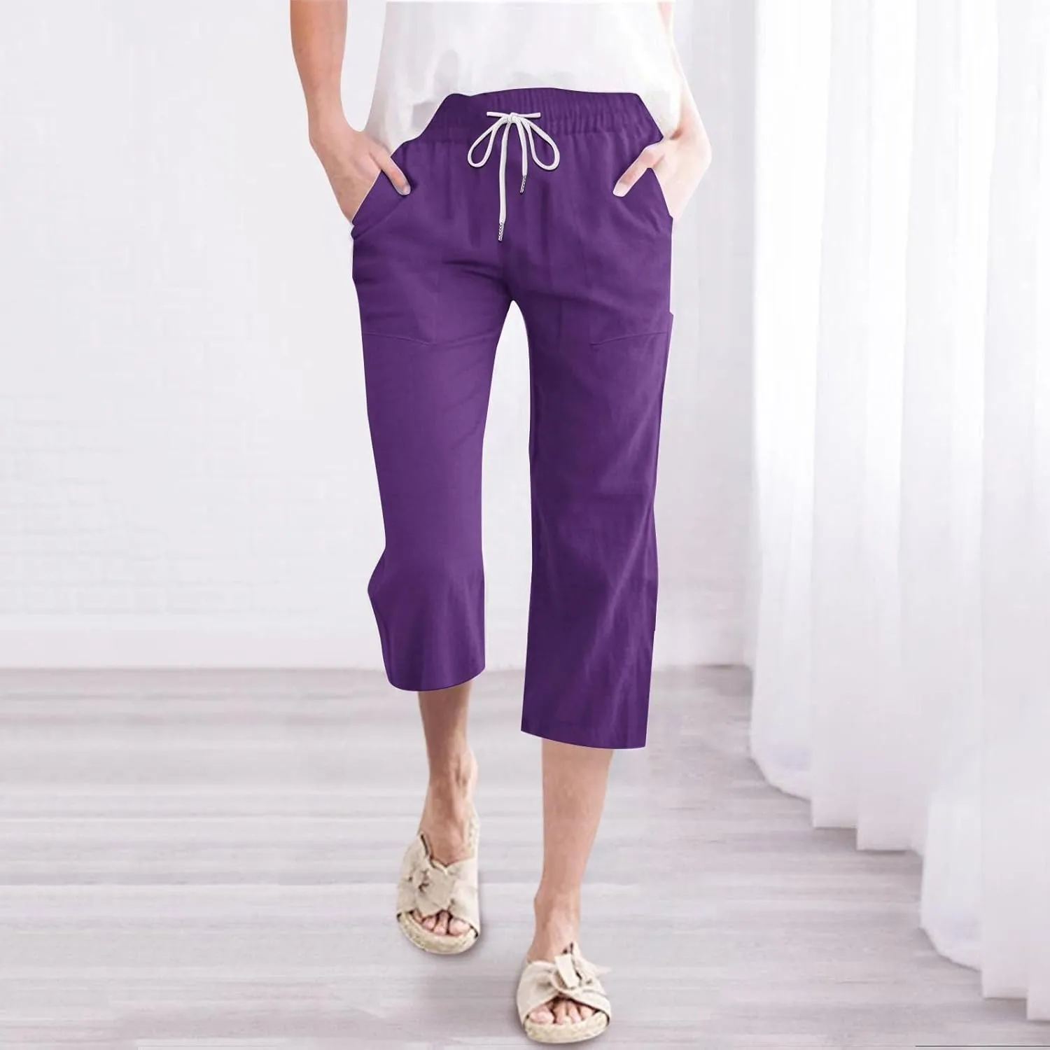 Comfortable Drawstring Pants for Women Elastic Waist Home Daily Wear Legging Office Work Regular Relax Casual Trouser