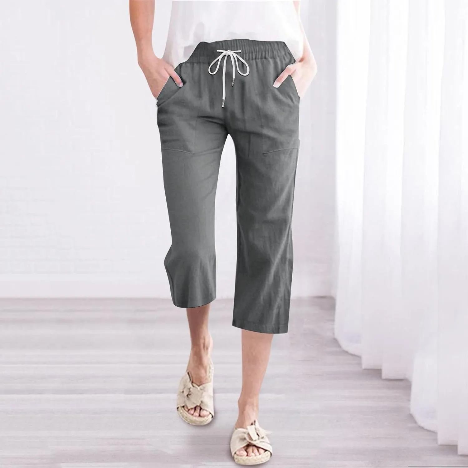 Comfortable Drawstring Pants for Women Elastic Waist Home Daily Wear Legging Office Work Regular Relax Casual Trouser