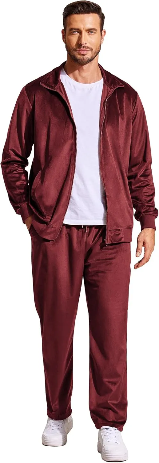 COOFANDY Mens 2 Piece Velour Tracksuit Full Zip Jackets Pants Velvet Jogging Suits Sweatsuit Set