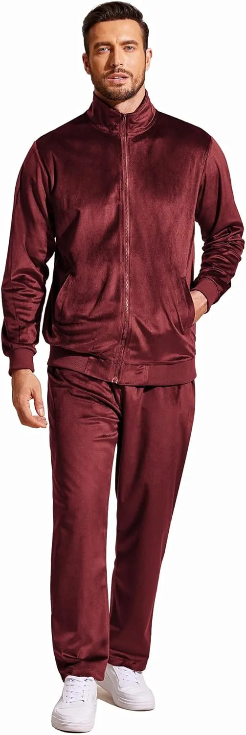 COOFANDY Mens 2 Piece Velour Tracksuit Full Zip Jackets Pants Velvet Jogging Suits Sweatsuit Set