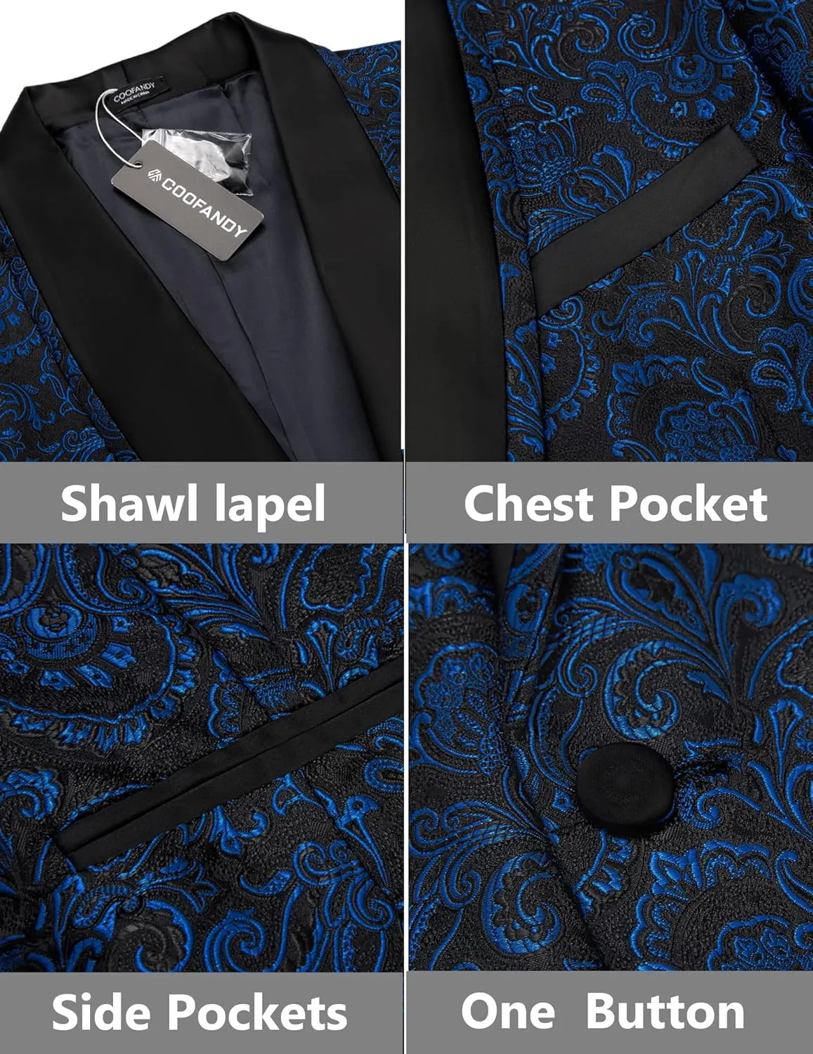 COOFANDY Men's Floral Tuxedo Suit Jacket Slim Fit Dinner Jacket Party Prom Wedding Blazer Jackets