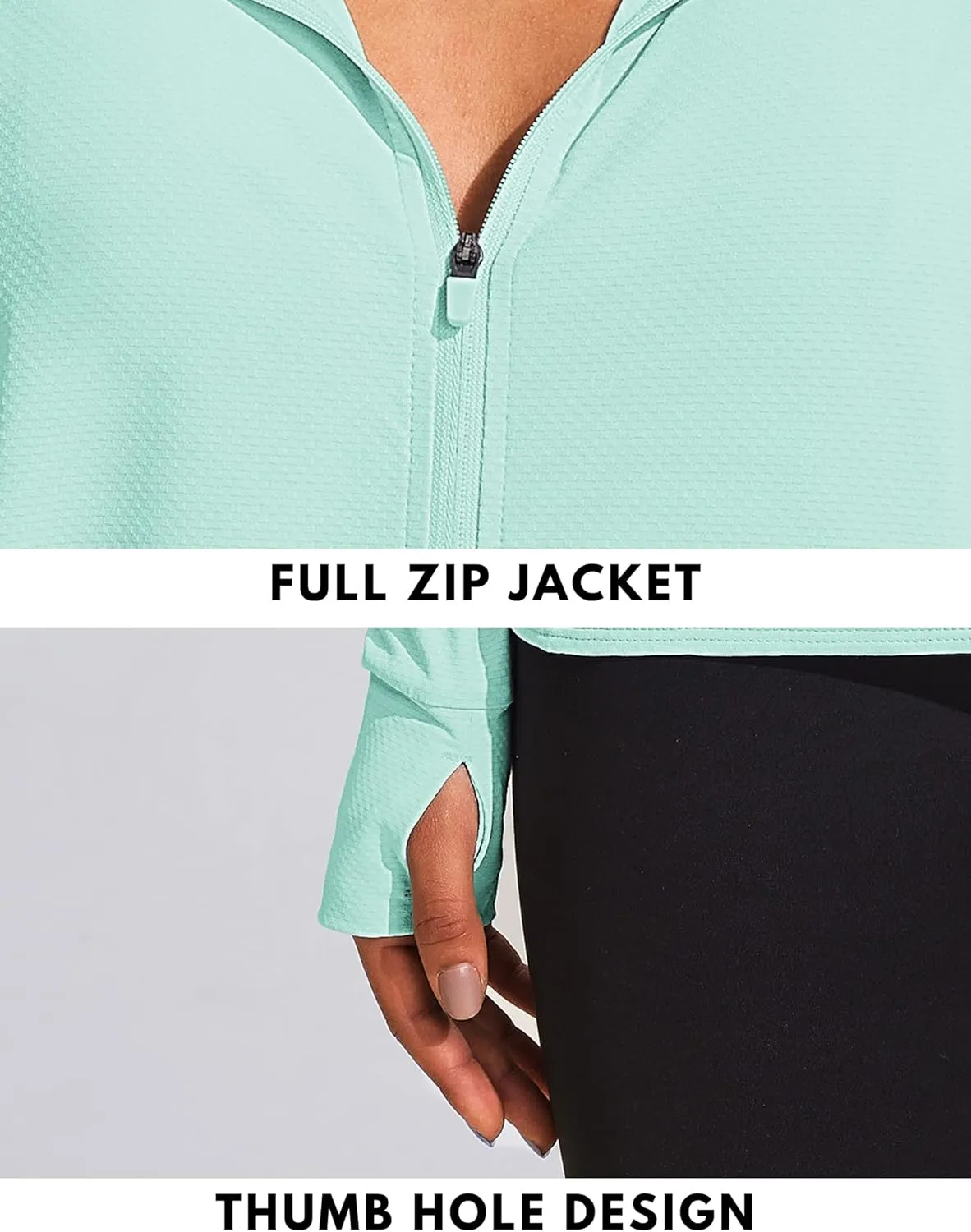 COOrun Women's UPF 50  Sun Protection Hoodie Jackets Full Zip Long Sleeve Active Shirts Outdoor Hiking Running