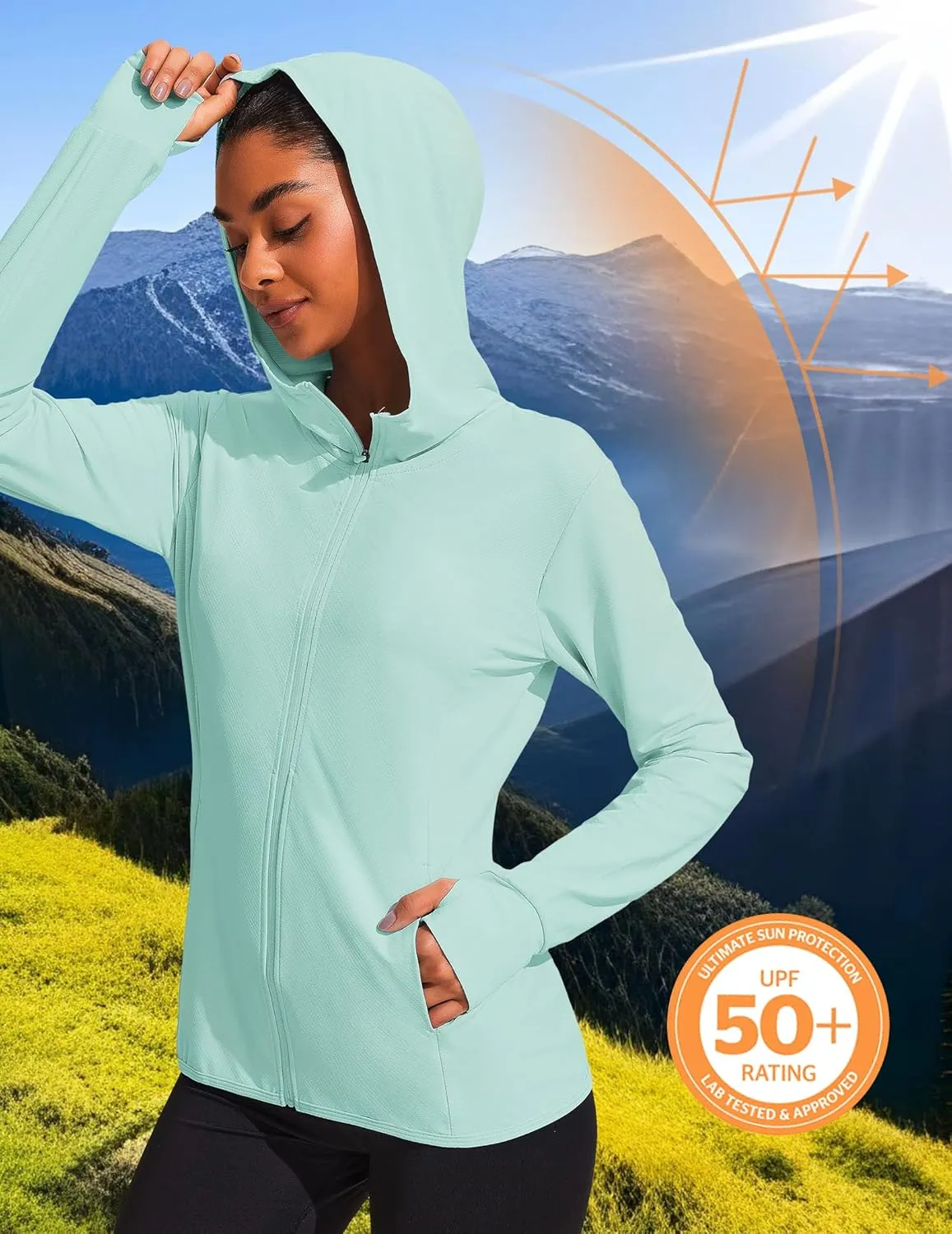 COOrun Women's UPF 50  Sun Protection Hoodie Jackets Full Zip Long Sleeve Active Shirts Outdoor Hiking Running