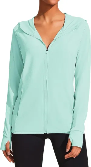 COOrun Women's UPF 50  Sun Protection Hoodie Jackets Full Zip Long Sleeve Active Shirts Outdoor Hiking Running