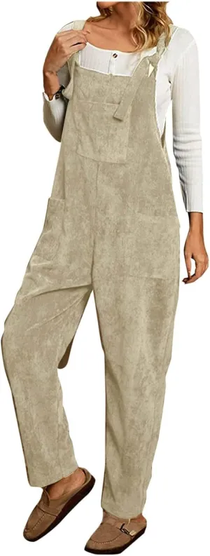 Corduroy Overalls for Women Baggy Adjustable Strap Rompers Fall Jumpsuit Comfy Loose Romper Pants with Pocket