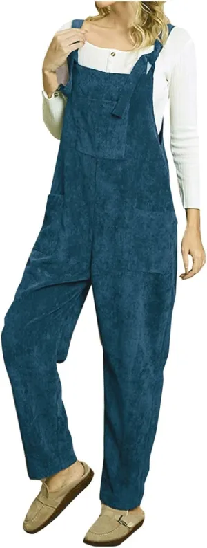 Corduroy Overalls for Women Baggy Adjustable Strap Rompers Fall Jumpsuit Comfy Loose Romper Pants with Pocket