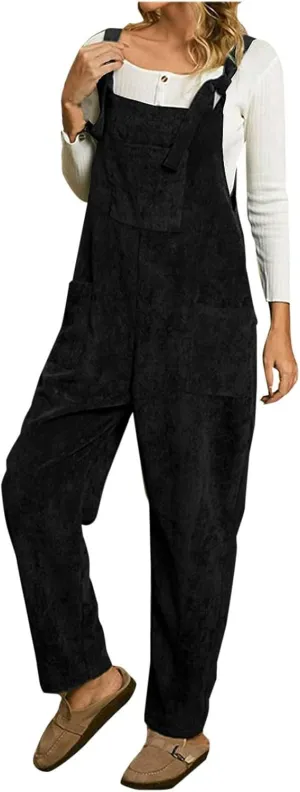 Corduroy Overalls for Women Baggy Adjustable Strap Rompers Fall Jumpsuit Comfy Loose Romper Pants with Pocket