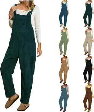 Corduroy Overalls for Women Baggy Adjustable Strap Rompers Fall Jumpsuit Comfy Loose Romper Pants with Pocket
