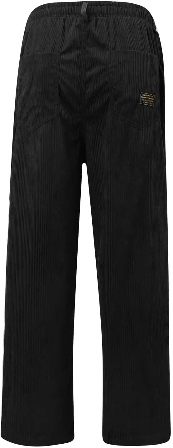 Corduroy Pants for Men, Men's Corduroy Pants Jogger Baggy Wide Leg Stretch Elastic Waist Drawstring Relax Fit Trousers
