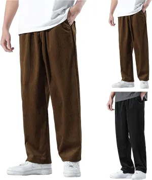 Corduroy Pants for Men, Men's Corduroy Pants Jogger Baggy Wide Leg Stretch Elastic Waist Drawstring Relax Fit Trousers