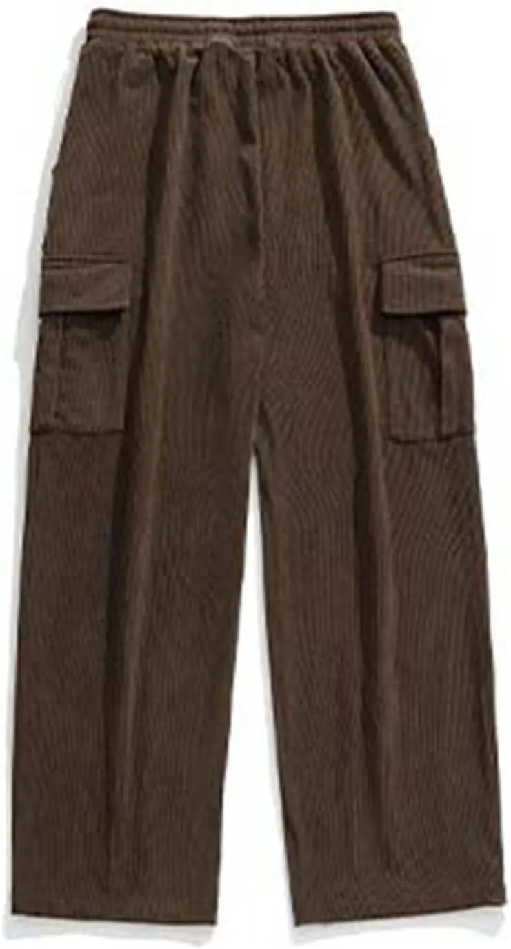 Corduroy Pants for Men, Men's Corduroy Pants Jogger Baggy Wide Leg Stretch Elastic Waist Drawstring Relax Fit Trousers