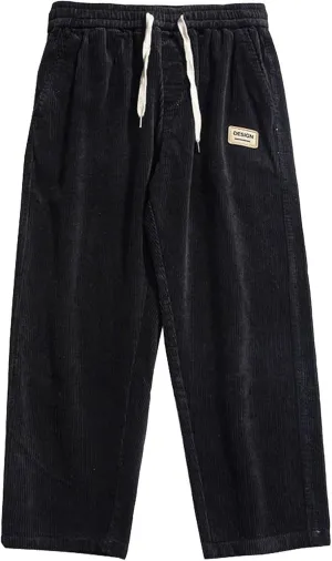 Corduroy Pants for Men, Men's Corduroy Pants Jogger Baggy Wide Leg Stretch Elastic Waist Drawstring Relax Fit Trousers