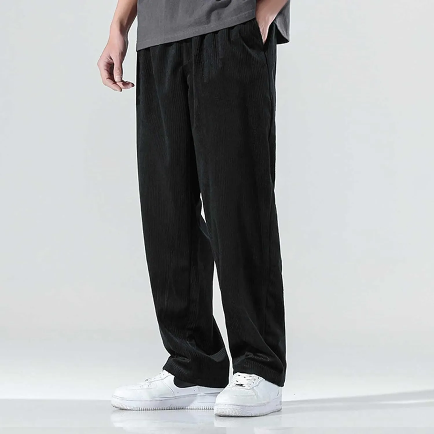 Corduroy Pants for Men, Men's Corduroy Pants Jogger Baggy Wide Leg Stretch Elastic Waist Drawstring Relax Fit Trousers