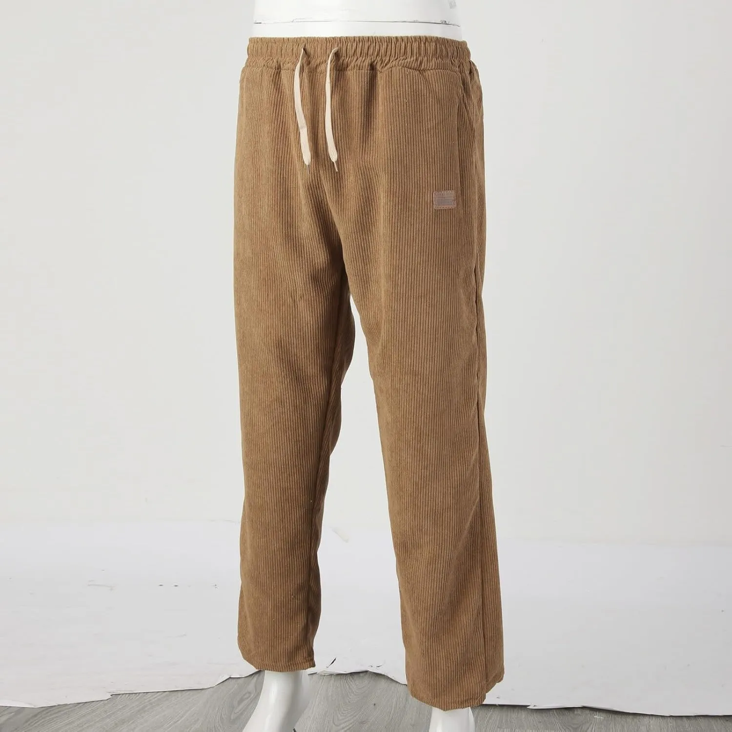 Corduroy Pants for Men, Men's Corduroy Pants Jogger Baggy Wide Leg Stretch Elastic Waist Drawstring Relax Fit Trousers