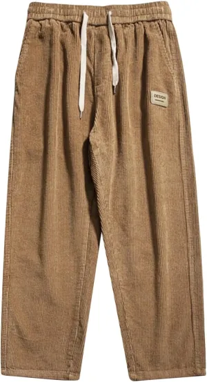 Corduroy Pants for Men, Men's Corduroy Pants Jogger Baggy Wide Leg Stretch Elastic Waist Drawstring Relax Fit Trousers