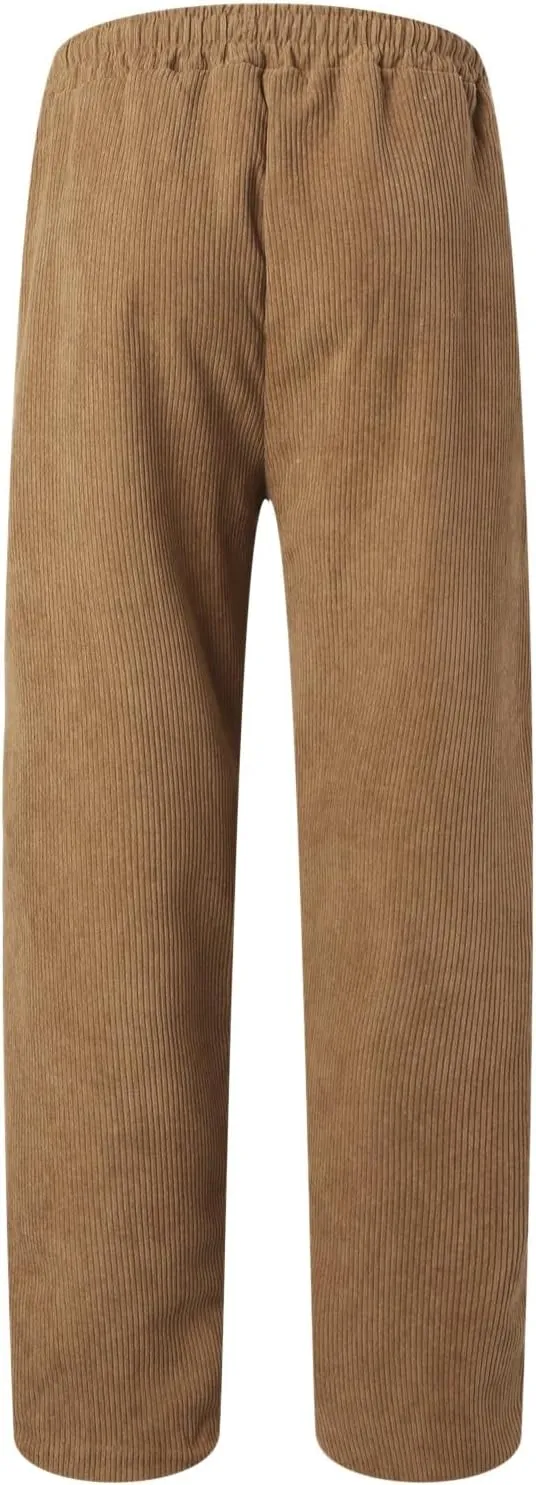 Corduroy Pants for Men, Men's Corduroy Pants Jogger Baggy Wide Leg Stretch Elastic Waist Drawstring Relax Fit Trousers