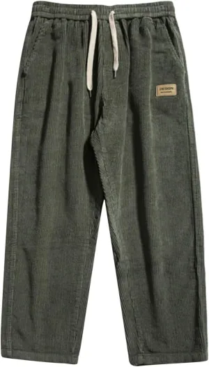 Corduroy Pants for Men, Men's Corduroy Pants Jogger Baggy Wide Leg Stretch Elastic Waist Drawstring Relax Fit Trousers