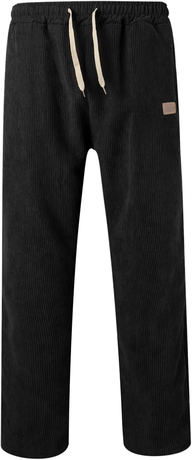 Corduroy Pants for Men, Men's Corduroy Pants Jogger Baggy Wide Leg Stretch Elastic Waist Drawstring Relax Fit Trousers