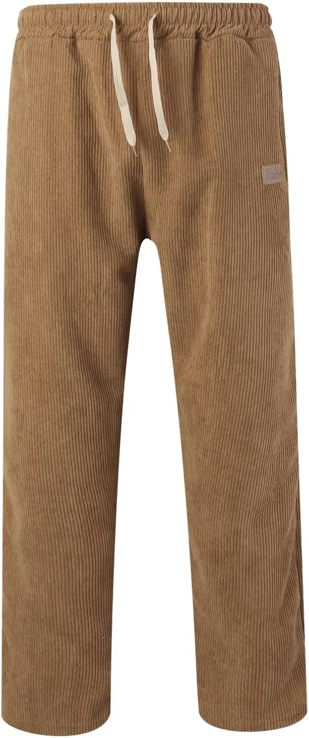 Corduroy Pants for Men, Men's Corduroy Pants Jogger Baggy Wide Leg Stretch Elastic Waist Drawstring Relax Fit Trousers