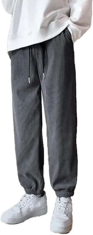 Corduroy Pants for Men, Men's Corduroy Pants Jogger Baggy Wide Leg Stretch Elastic Waist Drawstring Relax Fit Trousers
